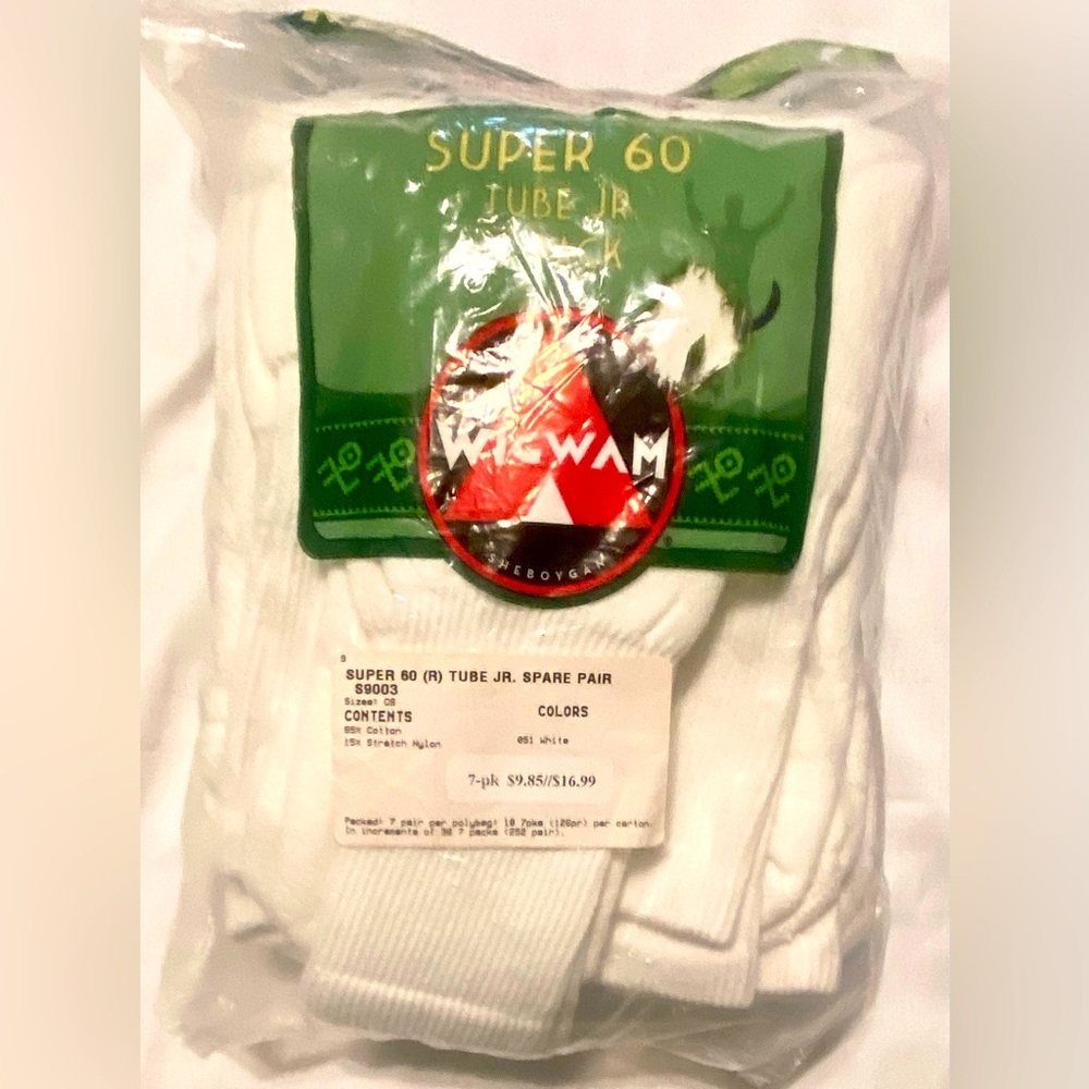 Vtg Wigwam White Super 60 Tube Jr Socks 7 Pack - W 4-10/ Youth 1-5 NWT